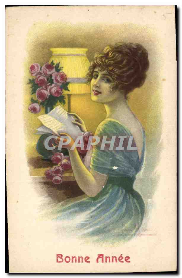 CPA Fantaisie Illustrateur Femme Bonne annee 