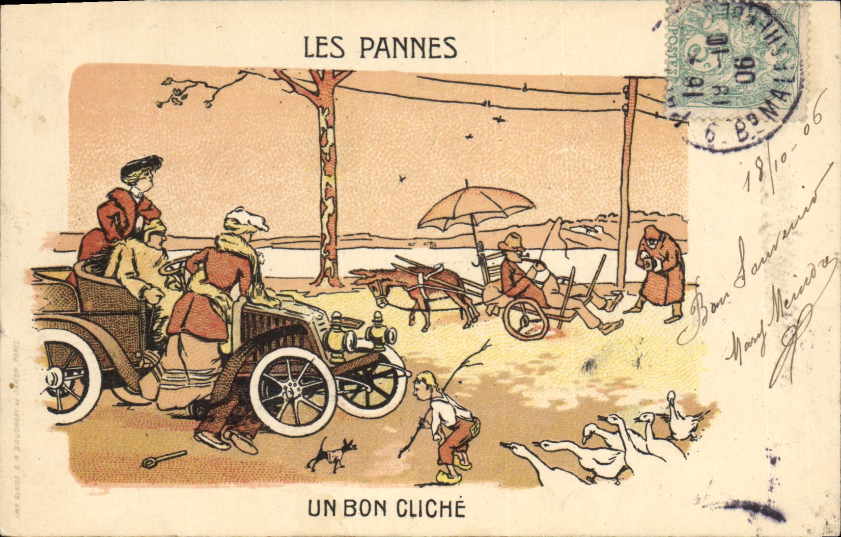 CPA Fantaisie Illustrateur Les pannes Automobile Un bon cliche 
