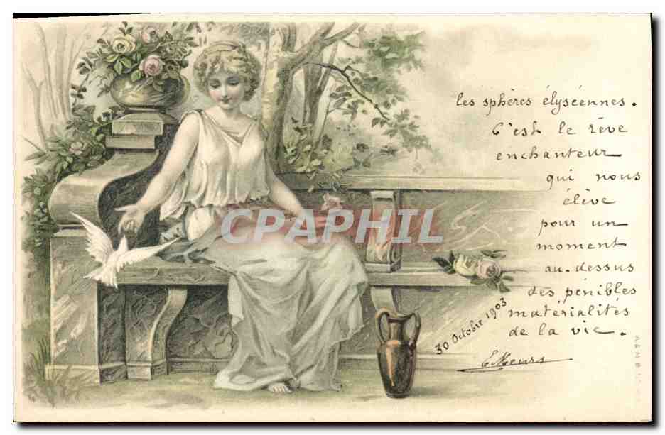 CPA Fantaisie Illustrateur Femme Colombe 