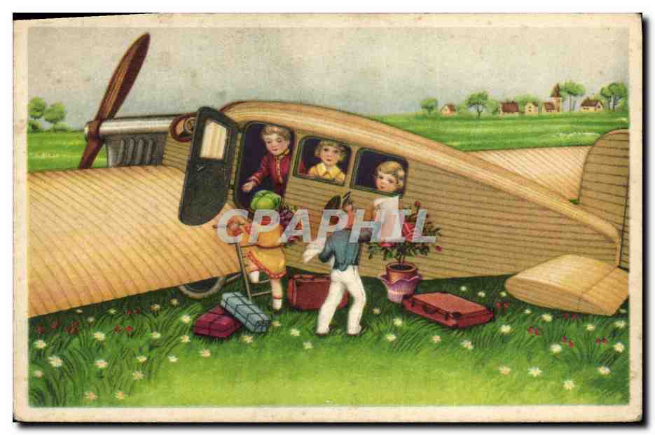CPA Fantaisie Illustrateur Enfants Avion Aviation 