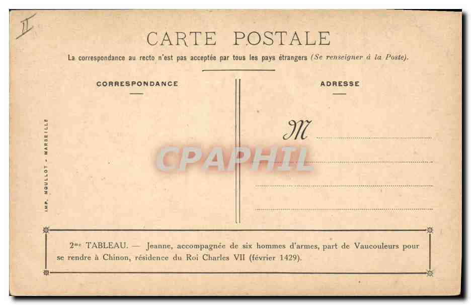 CPA Jeanne d'Arc accompagnee de six hommes d'arme part de Vaucouleurs — Rückseite