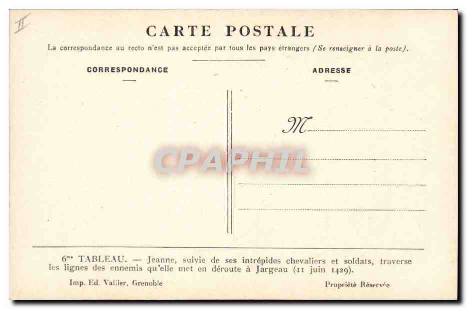 CPA Jeanne d'Arc suivie de ses intrepides Chevaliers et soldats  — Rückseite