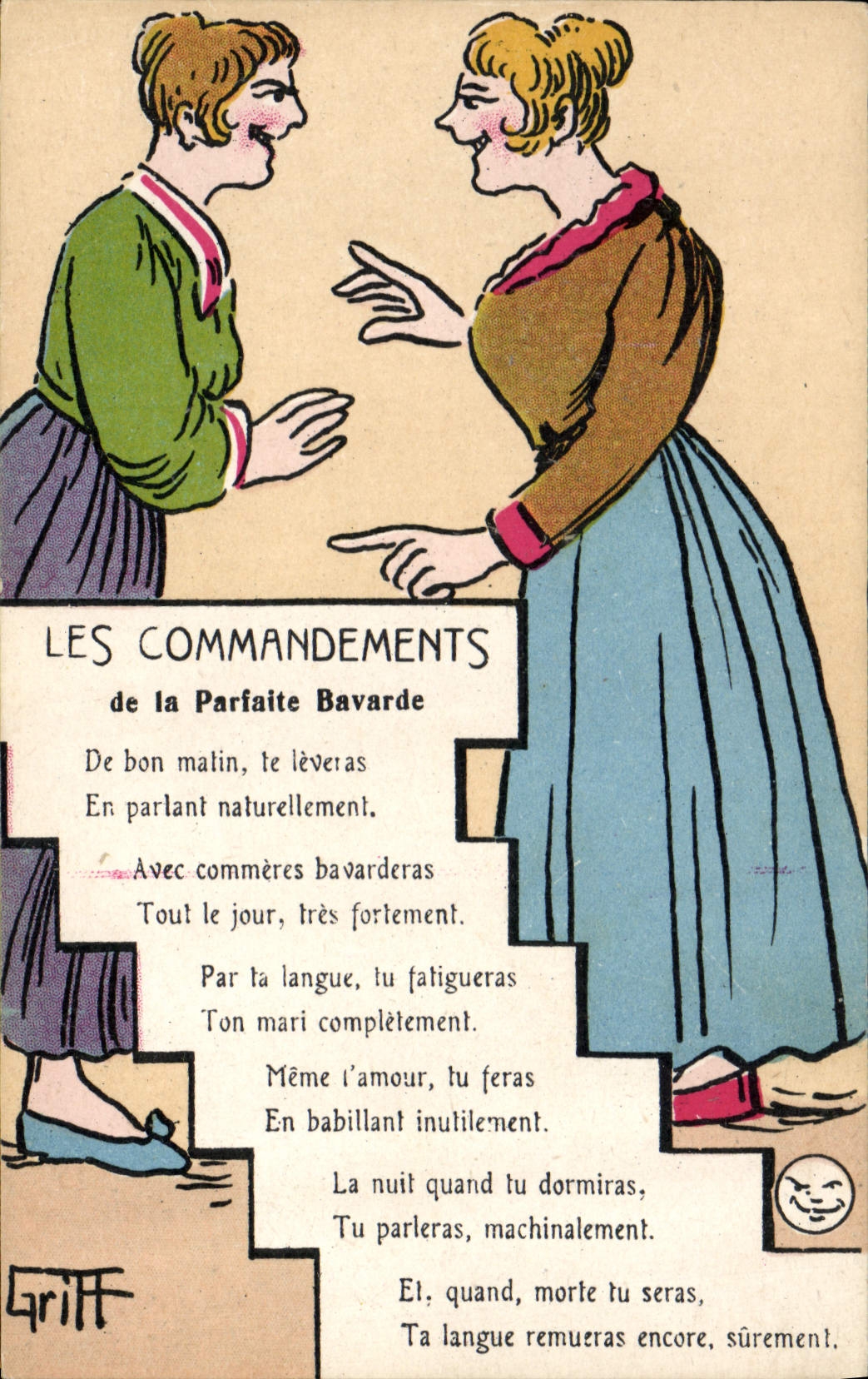 CPA Fantaisie Illustrateur Griff Les commandements de la parfaite bavarde 