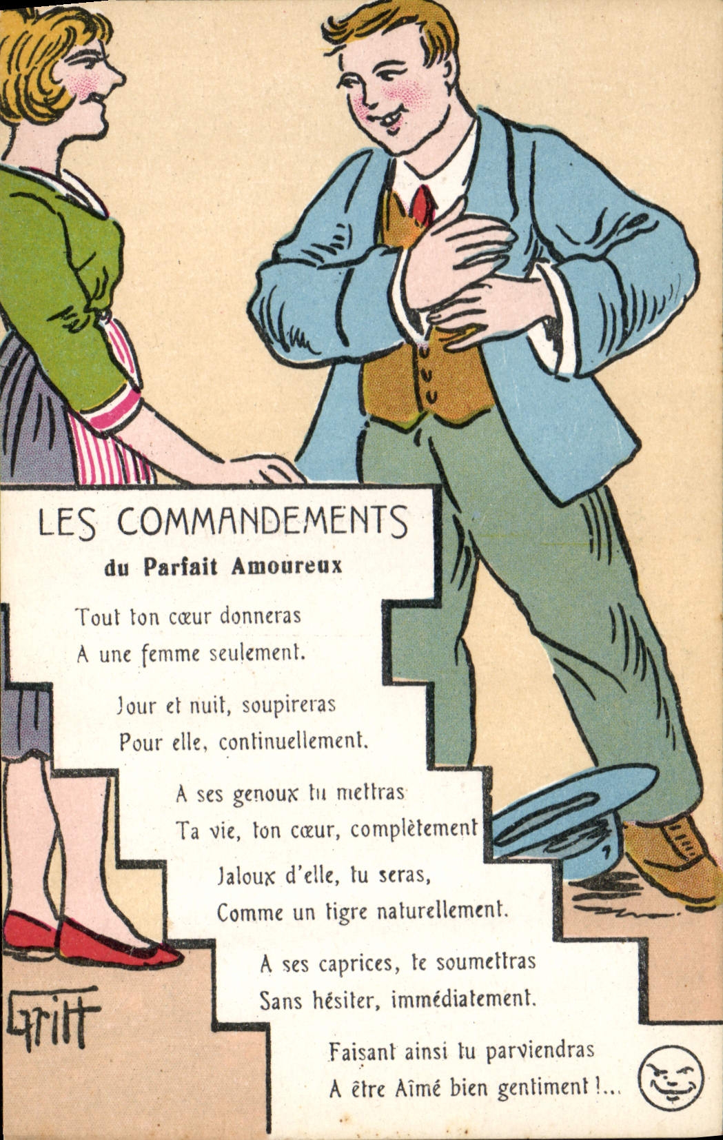 CPA Fantaisie Illustrateur Griff Les commandements du parfait amoureux 