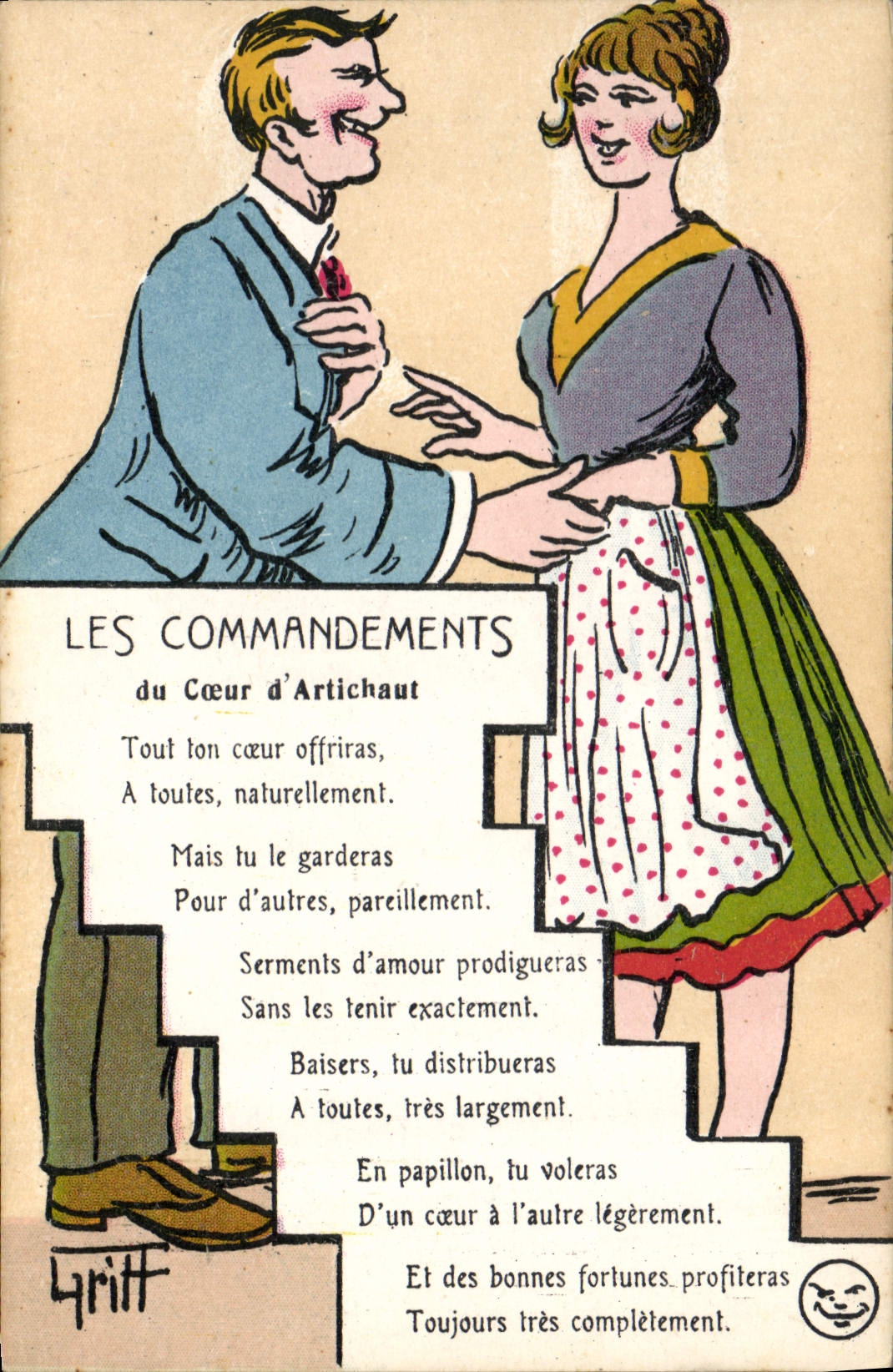 CPA Fantaisie Illustrateur Griff Les commandements du coeur d'artichaut 