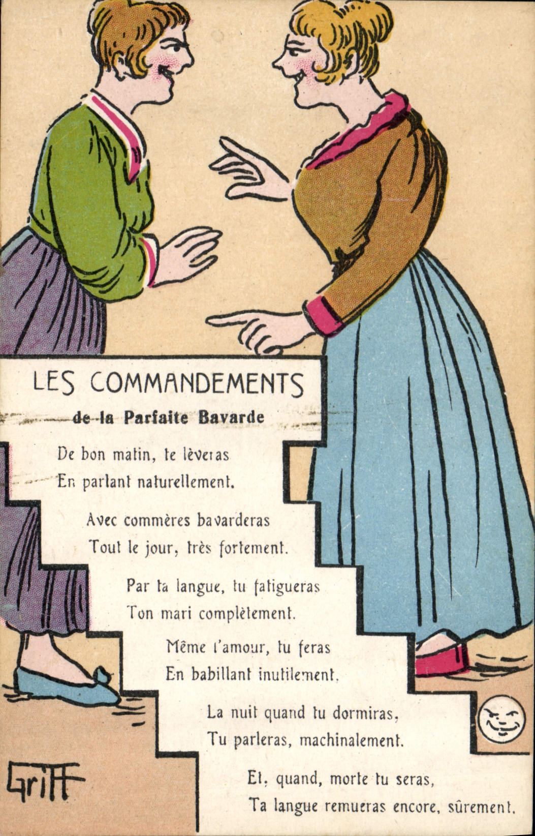 CPA Fantaisie Illustrateur Griff Les commandements de la parfaite bavarde 