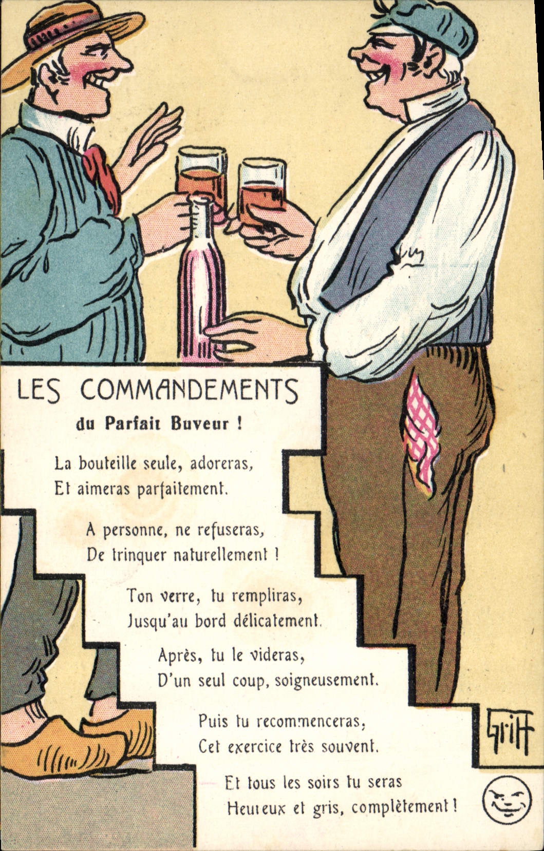 CPA Fantaisie Illustrateur Griff Les commandements du parfait buveur Alcool 