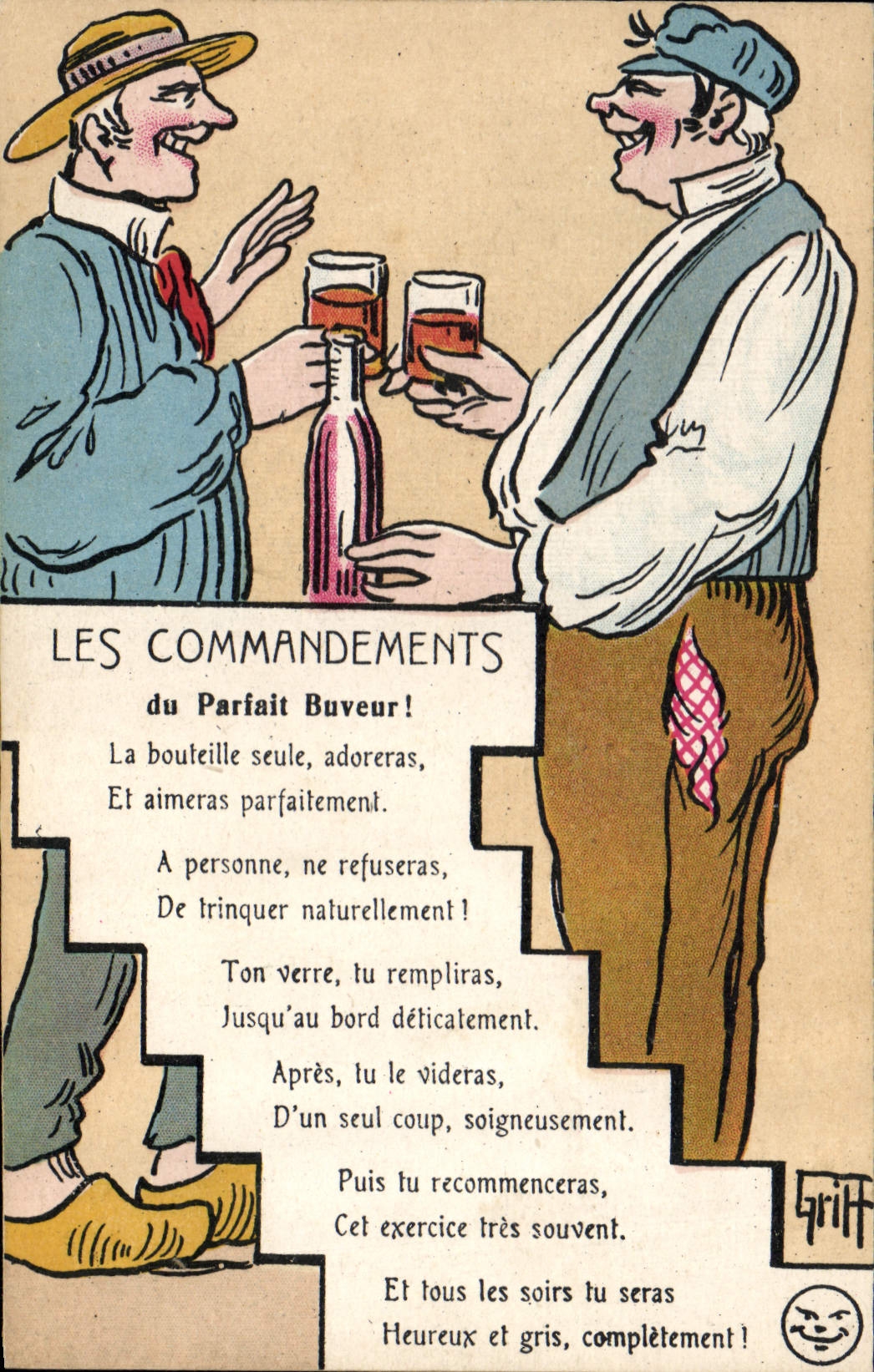 CPA Fantaisie Illustrateur Griff Les commandements du parfait buveur 