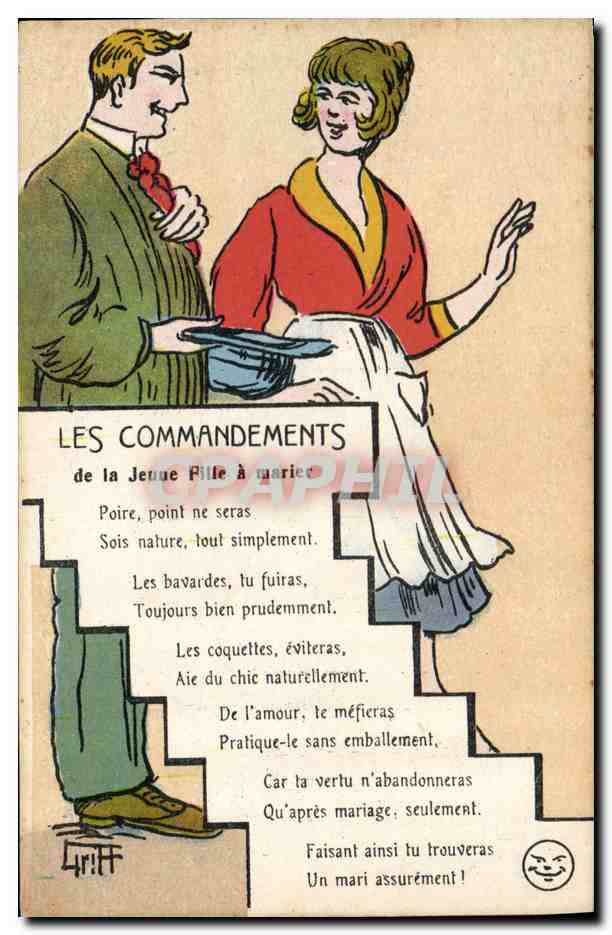 CPA Fantaisie Illustrateur Griff Les commandements de la jeune fille a marier 