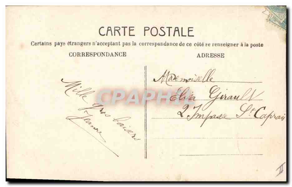 Mademoiselle Catherine — Portrait féminin en robe jaune et écharpe fourrée — Éditeur : La Poste (France) — Verso