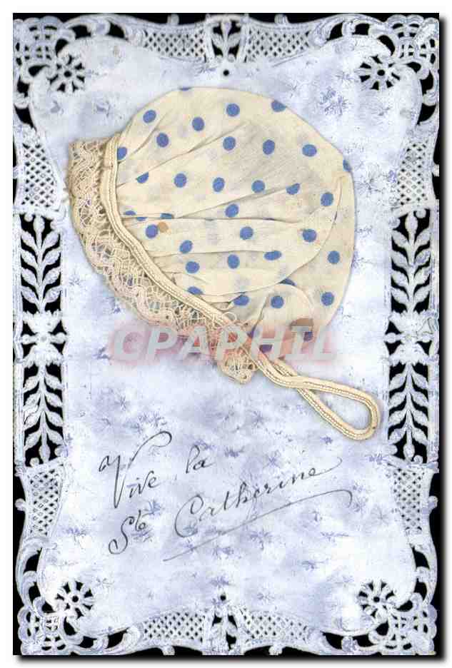 Chapeau de bébé à pois — 'Vive la Sté Catherine' — Carte postale décorative
