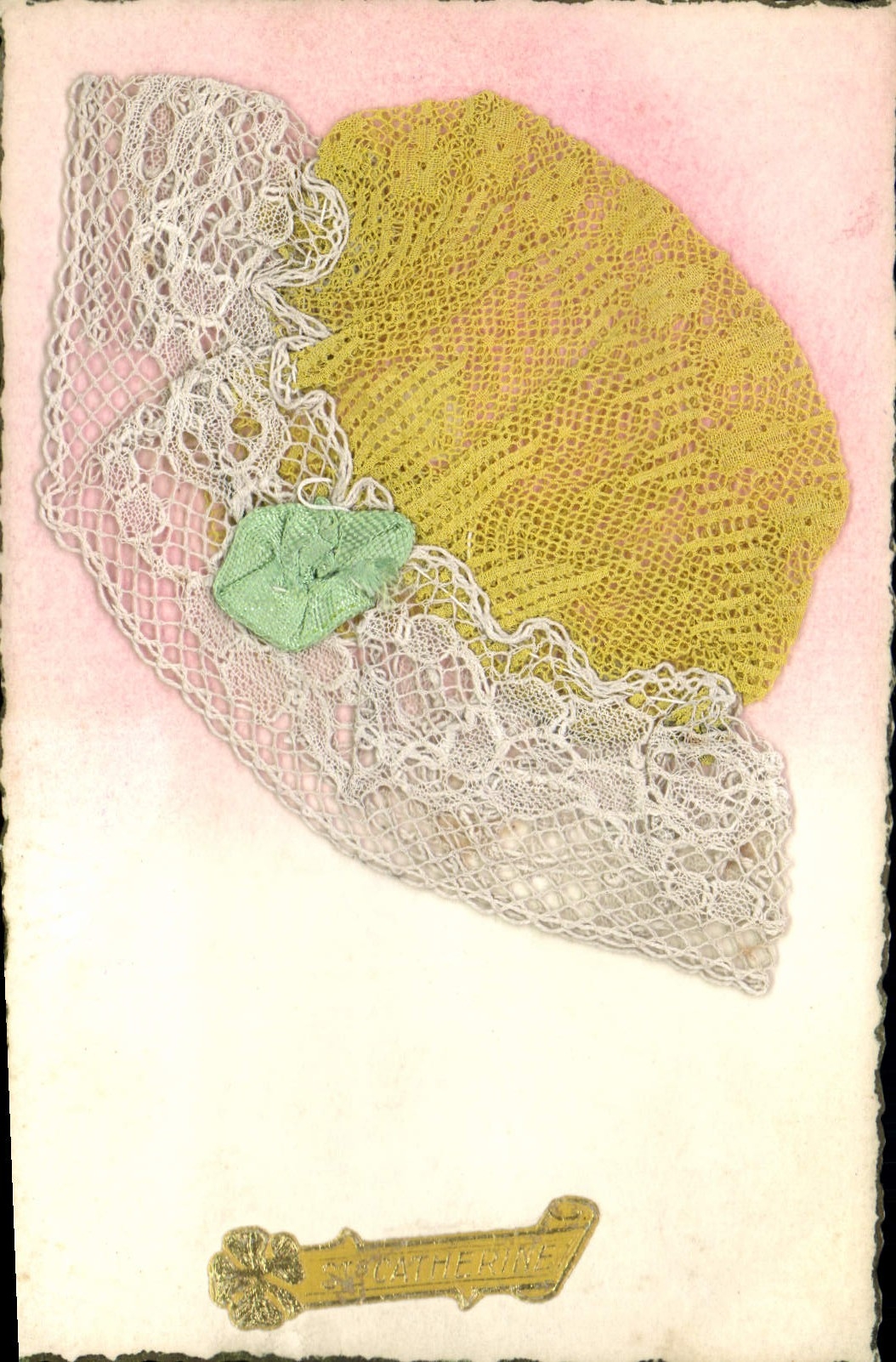 Chapeau de dentelle jaune et blanche — Sainte Catherine — éditeur S. CATHÉRINE