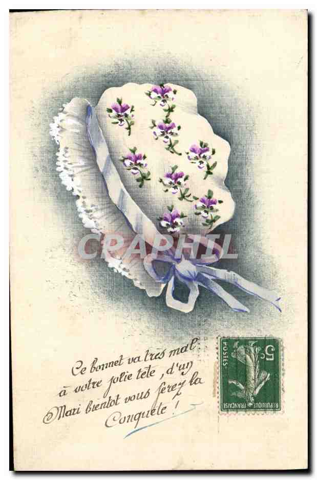 Bonnet à fleurs — message de félicitations pour une future mariée — éditeur non visible