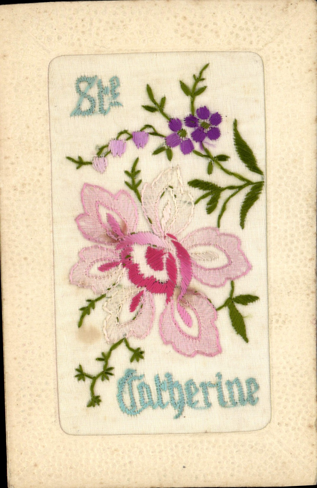 Fleur de rose brodée — carte postale de LaRose — n°3