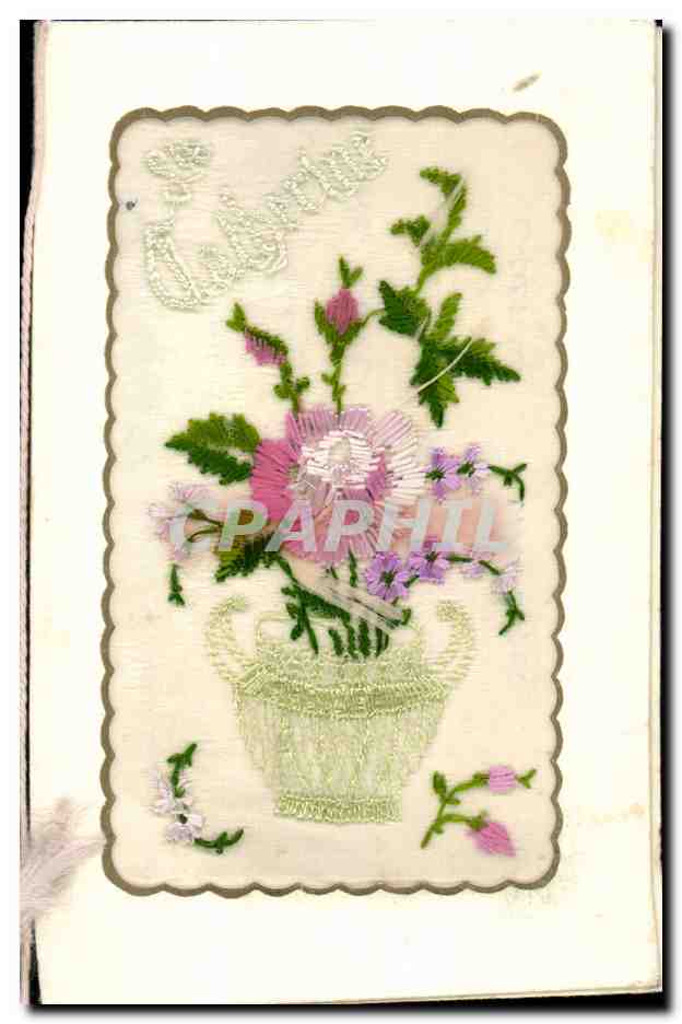 Bouquet de fleurs — carte postale brodée — éditeur inconnu