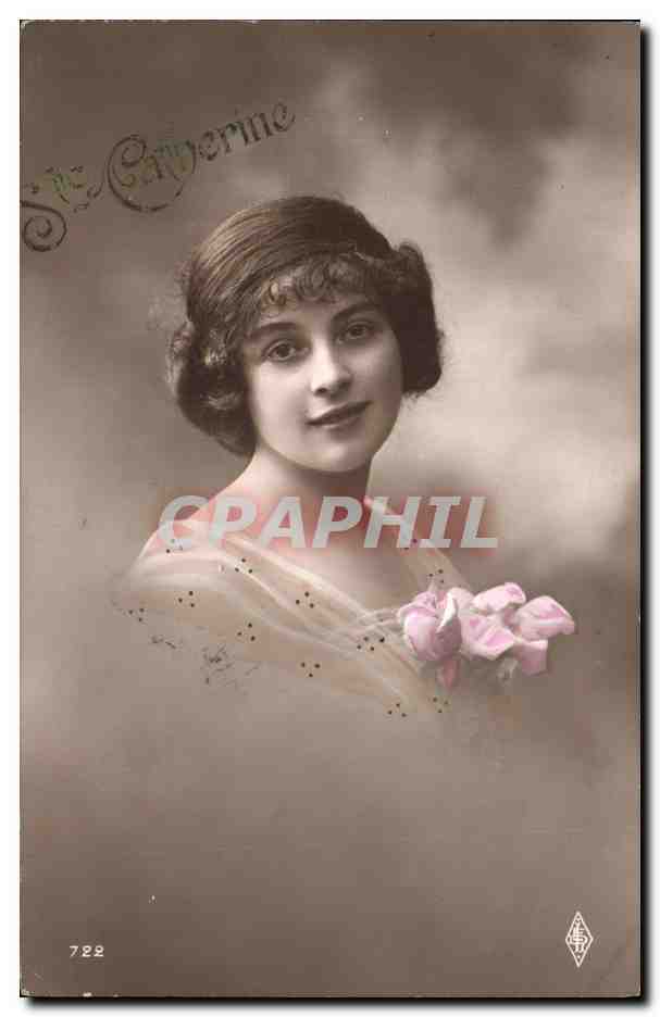 Sainte Catherine — Portrait d'une jeune femme avec bouquet de roses — Éditeur : C. Catherine, n° 722
