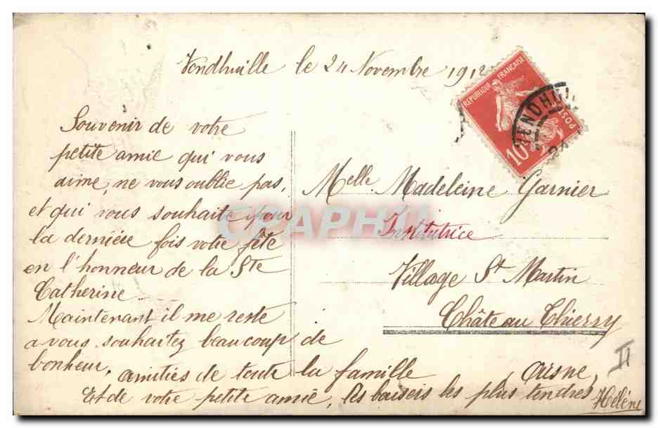 Sainte Catherine — Portrait d'une jeune femme avec bouquet de roses — Éditeur : C. Catherine, n° 722 — Back
