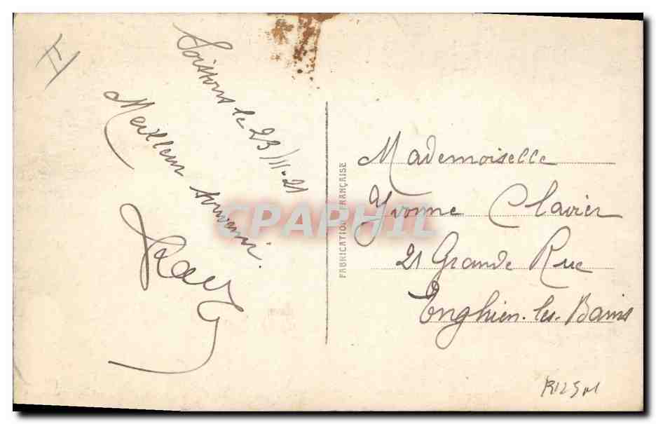 Femme en chapeau vert orné de fleurs violettes — S.T.E. CATHERINE, n°624 — Verso