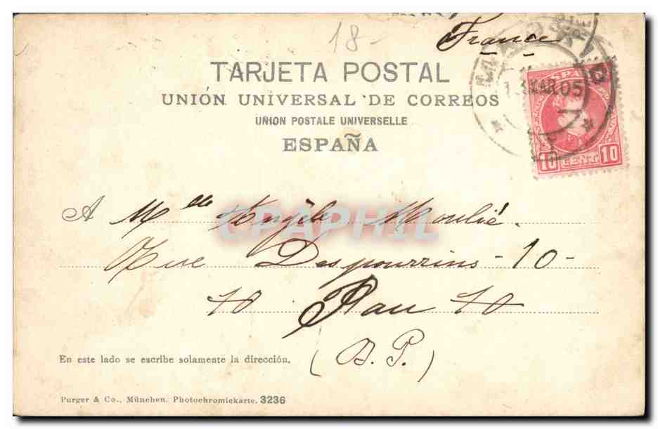 Corrida de taureaux — Gîte de vara — Purger & Co., München. Photochromkarte 3236 — Reverso