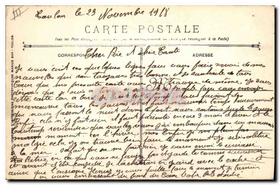 Bateau de guerre PATRIE — Cuirassé à tourelles — Marine Militaire Française (Guerre 1914-15-16-17) — Verso