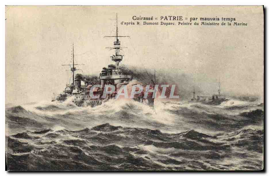 CPA Bateau Guerre Cuirasse Patrie par mauvais temps 