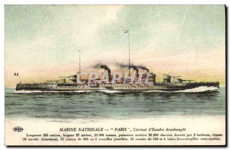 CPA Bateau Guerre Paris Cuirasse d'escadre Dreadnought 