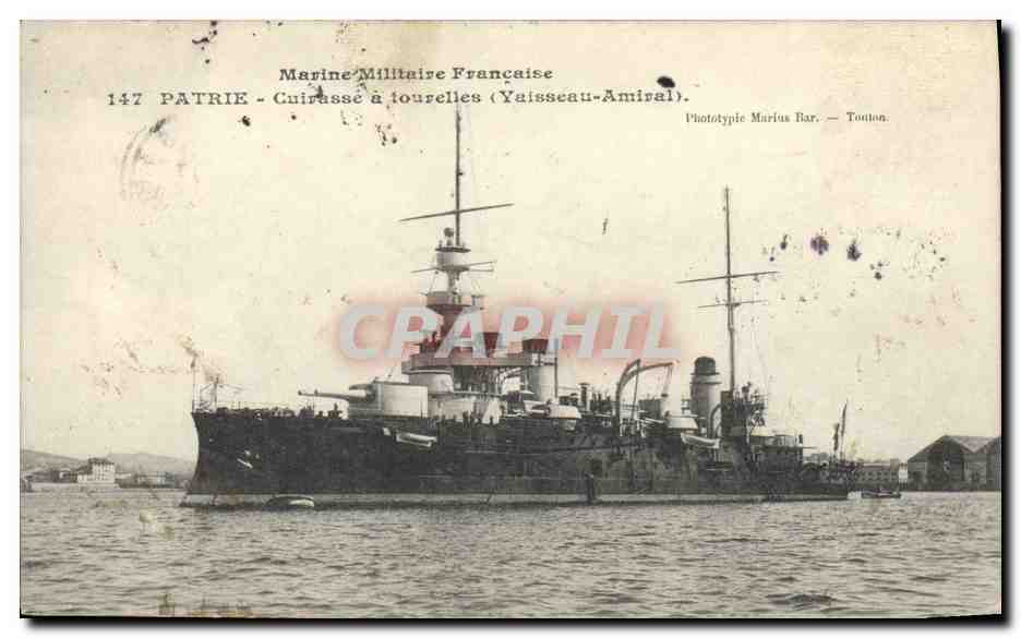 Bateau de guerre Pâtrie — Cuirasse à tourelles — Phototypie Marius Bar — Toulon