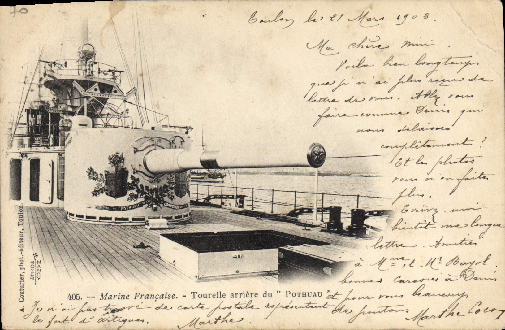 Tourelle arrière du "Pothuau" — Marine Française — A. Courrier, phot.-éditeur, Toulon, n°405