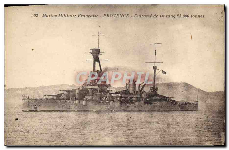 Provence — Cuirassé de 1er rang 25.000 tonnes — Éditeur : Imp. de la Côte d'Azur, Toulon