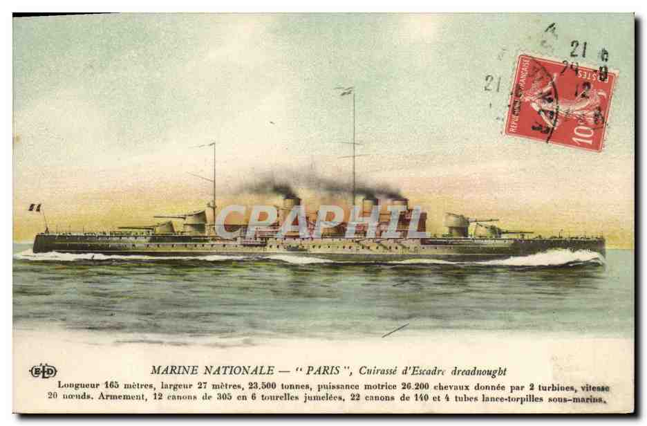 Marine Nationale — « Paris », Cuirassé d'Escadre dreadnought — Éditeur B.D.