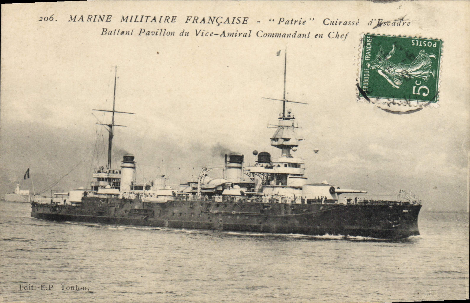Marine Militaire Française - "Patrie" Cuirassé d'Escadre — Edit. F.P. Toulon, n°206