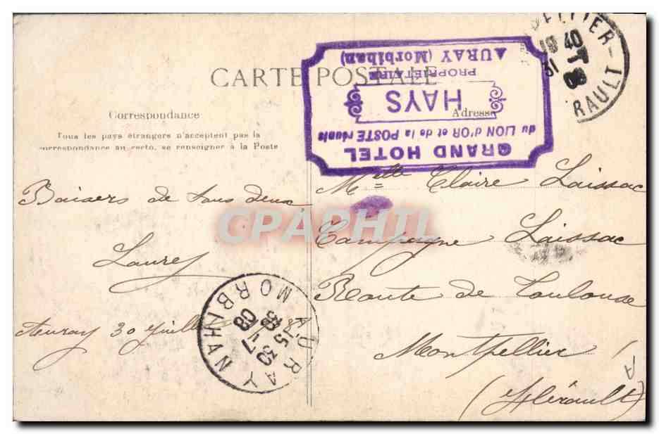 CPA Folklore Jeune fille des environs d'Auray et de Sainte Anne  — Verso