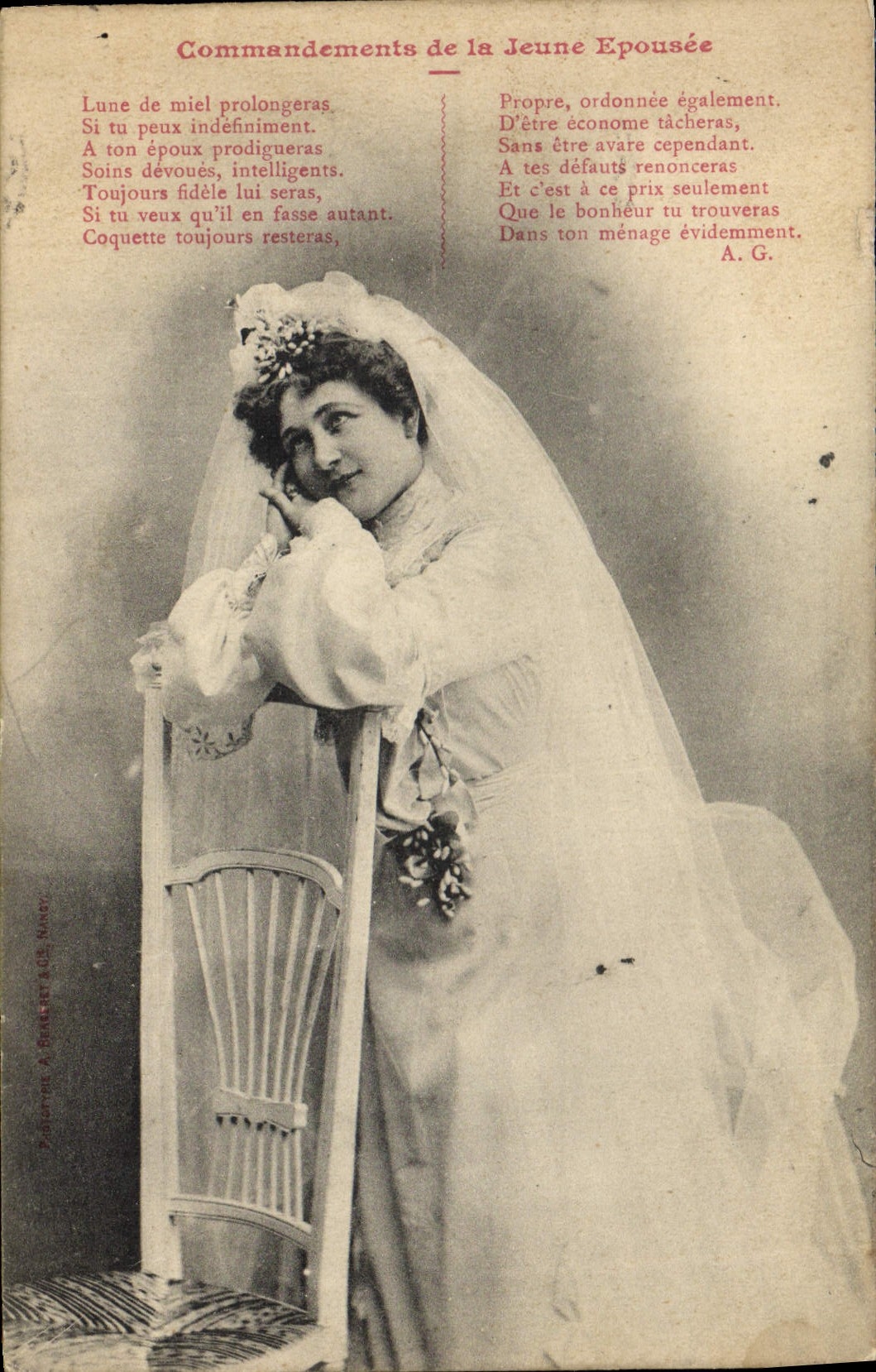 Jeune Épousée — Commandements de la Jeune Épousée — éditeur M. Béatrice & Cie, n° 105