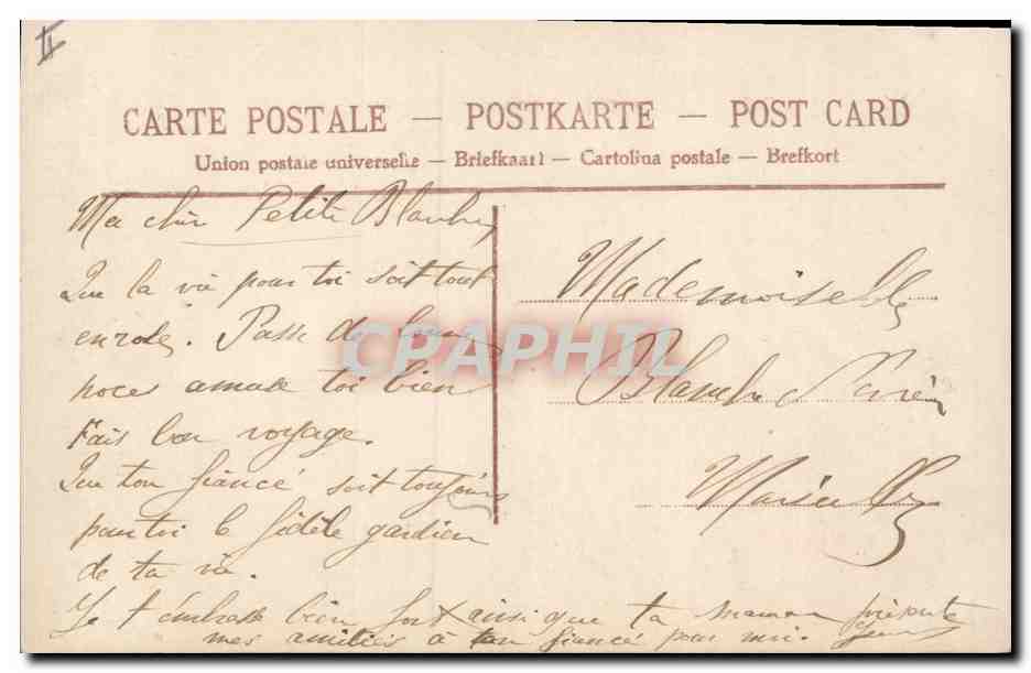 Nouvelle mariée — portrait en noir et blanc — éditeur Saint-Louis, n° 4008 — Verso