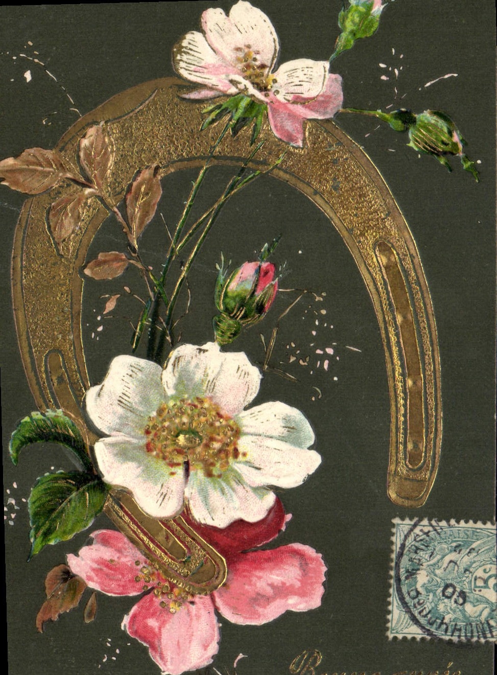 CPA Fantaisie Fleurs Fer cheval Fleurs