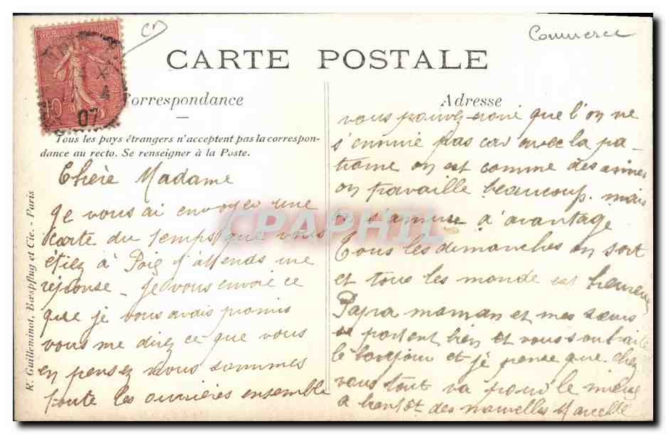 Cinq femmes devant une vitrine de commerce — R. Guilleminot, Paris — n° de série non visible — Verso