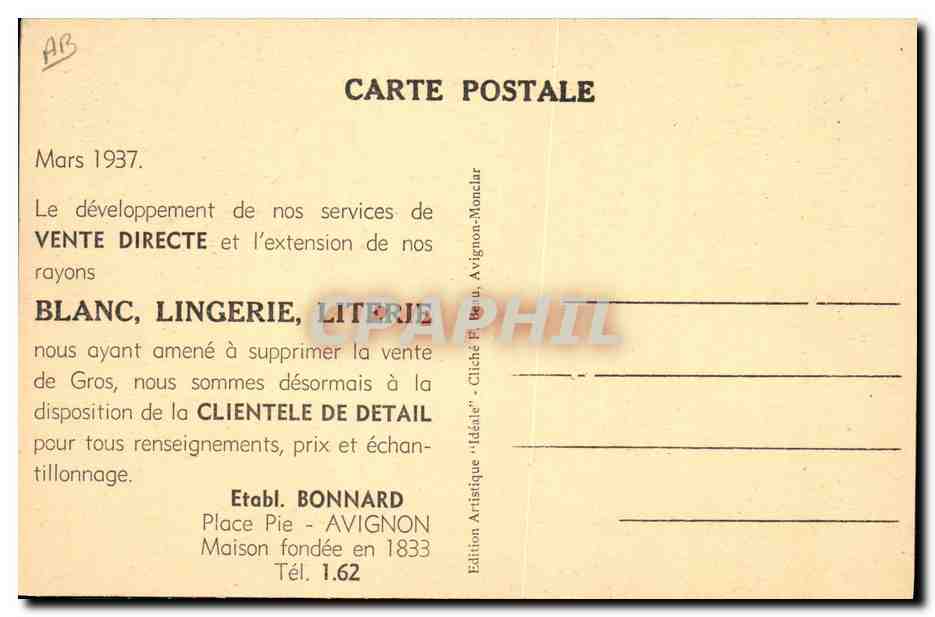Avignon — Die Place und Gebäude von Saint-Jean im 18. Jahrhundert — veröffentlicht von den Établissements Bonnard — Rückseite