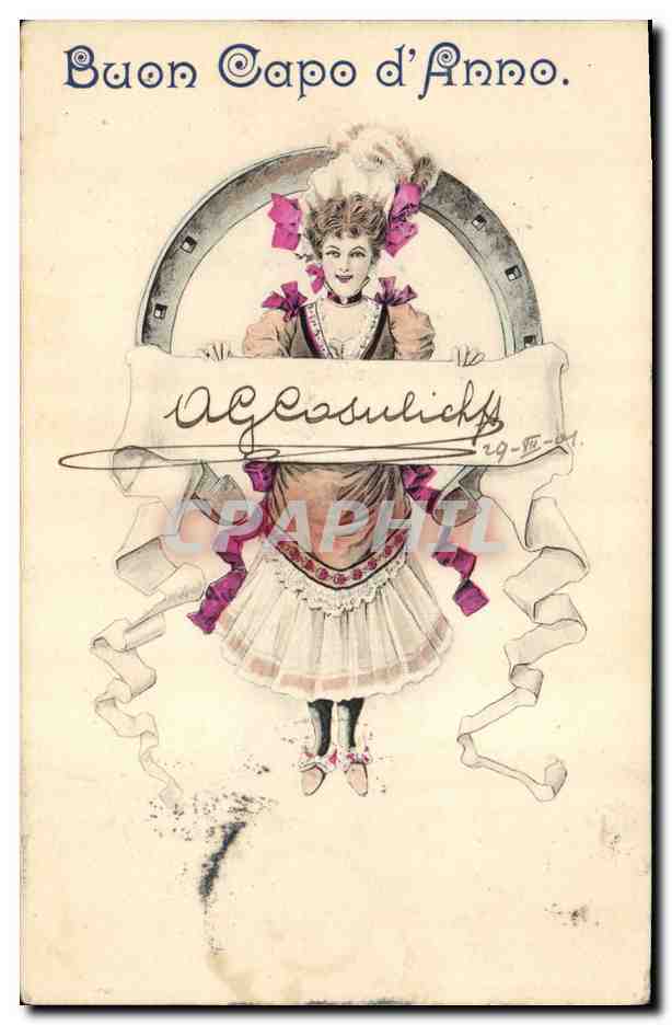 CPA Fantaisie Illustrateur Femme Fer a cheval 