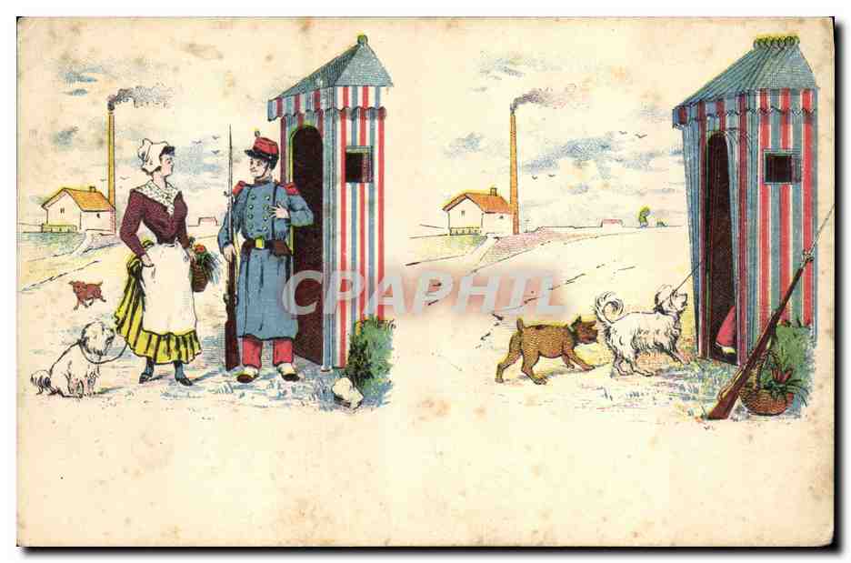 CPA Fantaisie Illustrateur Femme Militaria Chien Chiens 