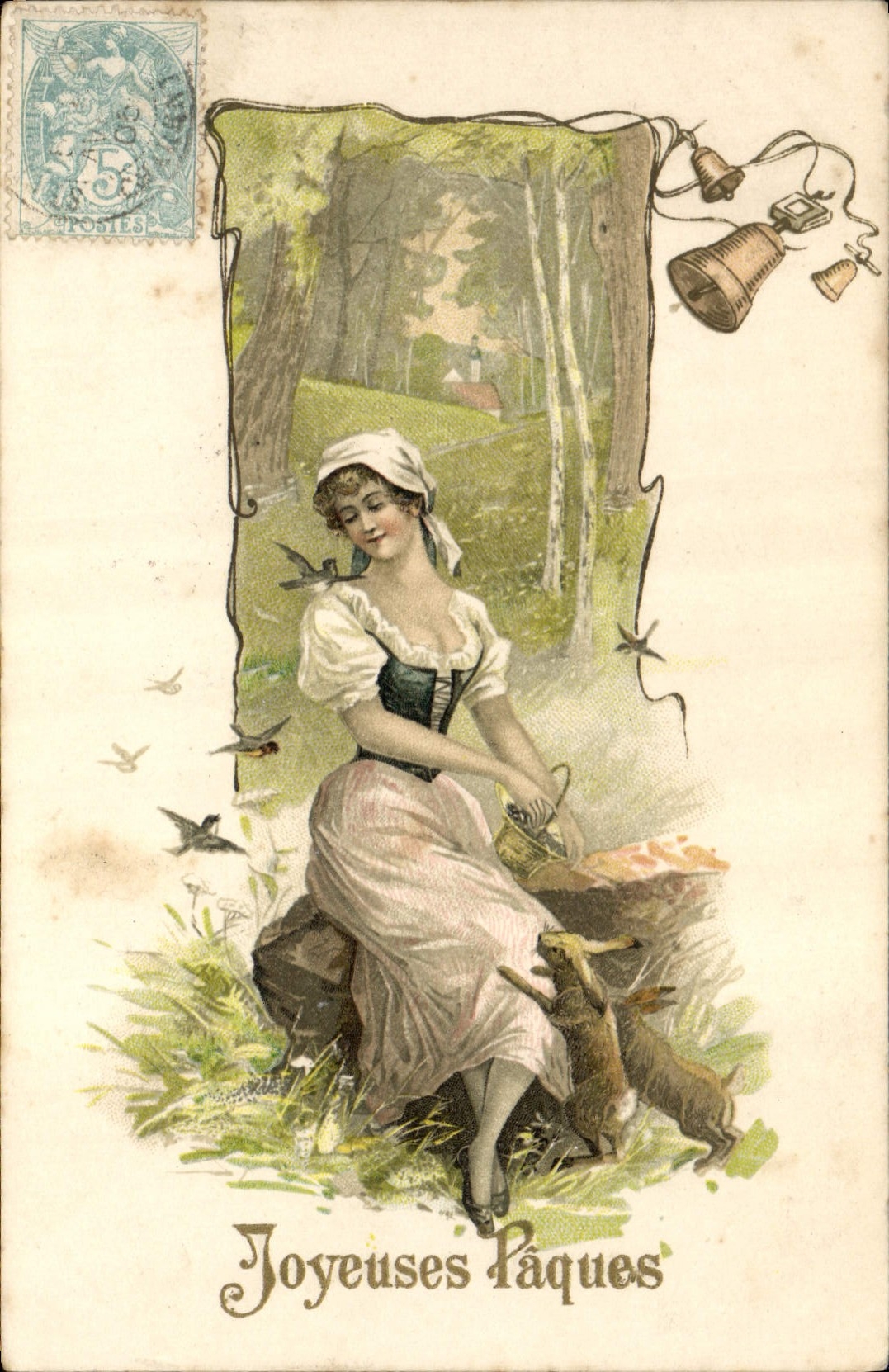 CPA Fantaisie Illustrateur Femme Paques 