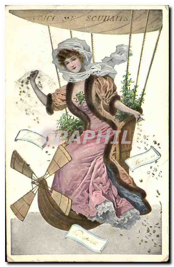 CPA Fantaisie Illustrateur Femme Ballon Mongolfiere 