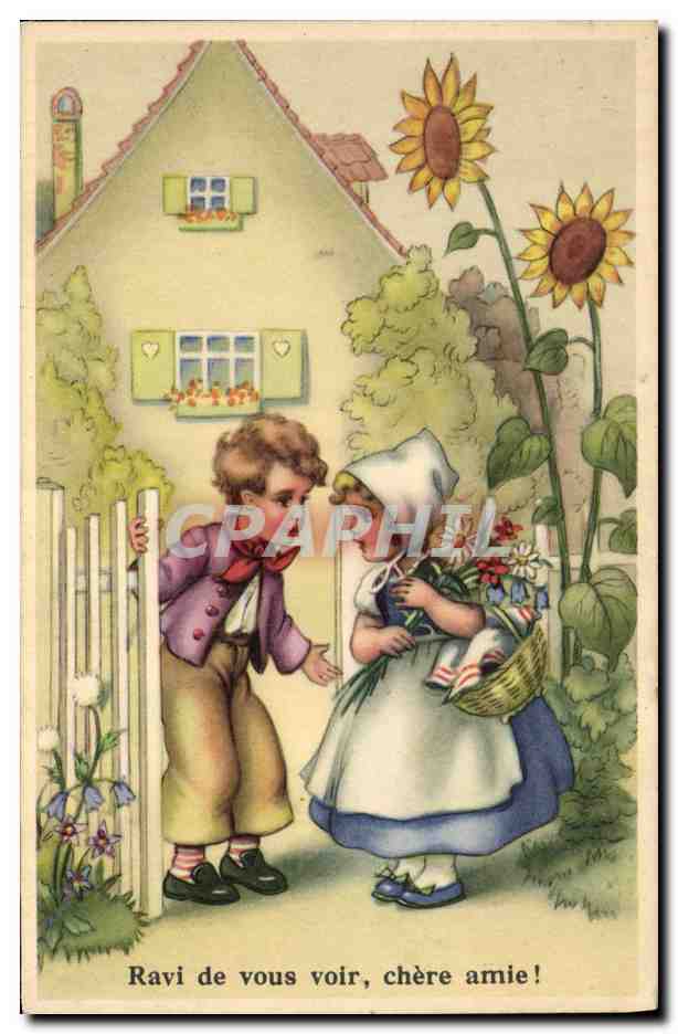 CPA Fantaisie Illustrateur Enfants Ravi de vous voir chere amie 