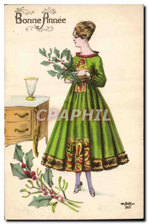 CPA Fantaisie Illustrateur Femme Bonne annee 