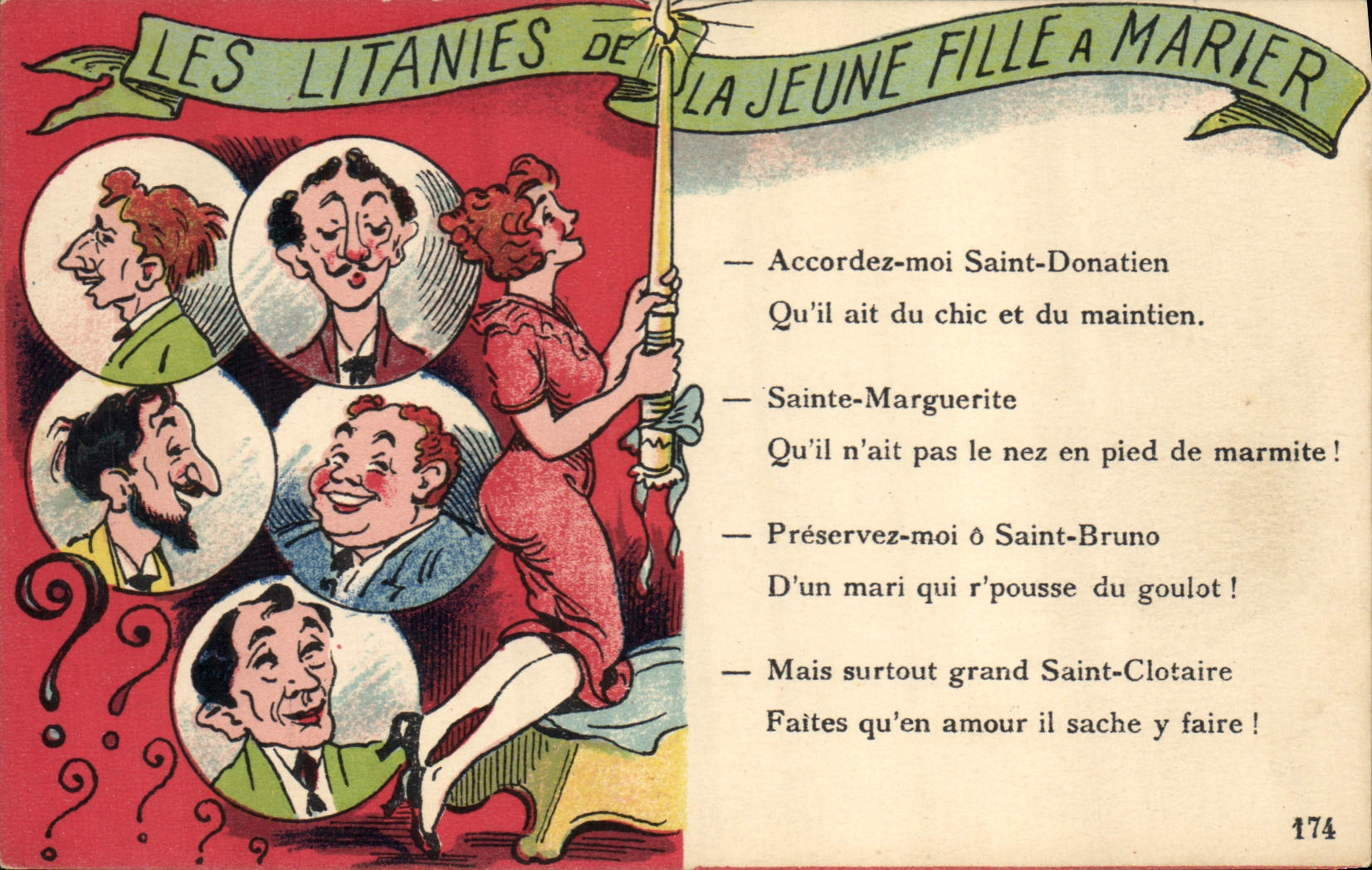 CPA Fantaisie Illustrateur Les litanies de la jeune fille a marier 