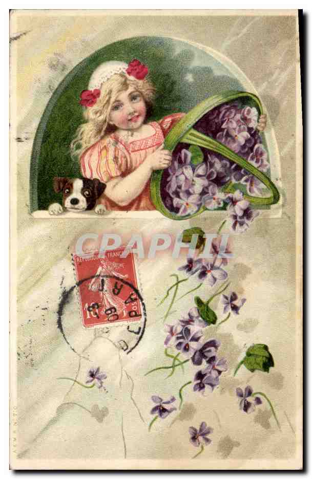 CPA Fantaisie Illustrateur Enfant Trefles Fleurs 
