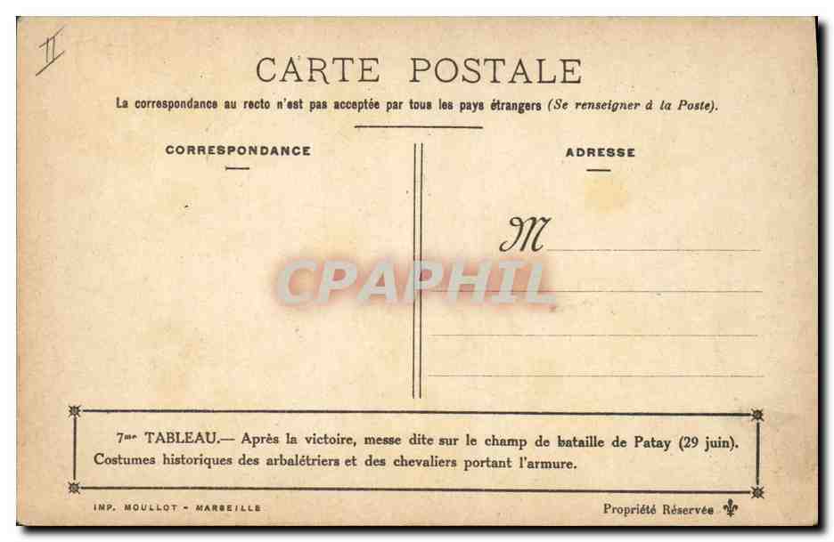 CPA Jeanne d'Arc Apres la victoire Champ de bataille de Patay  — Rückseite