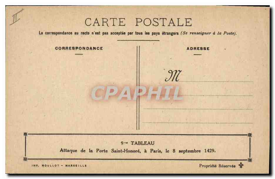 CPA Jeanne d'Arc Attaque de la Porte Saint Honore Paris  — Rückseite