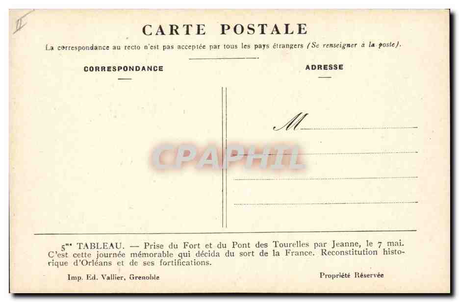 CPA Jeanne d'Arc Prise du fort et du pont des Tourelles par Jeanne  — Rückseite
