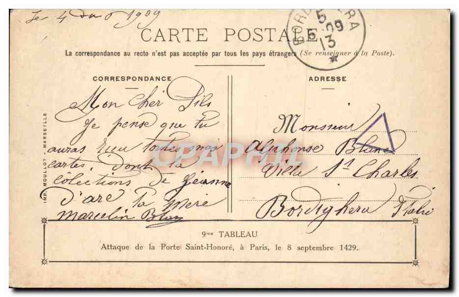 CPA Jeanne d'Arc Attaque de la Porte Saint Honore Paris  — Verso