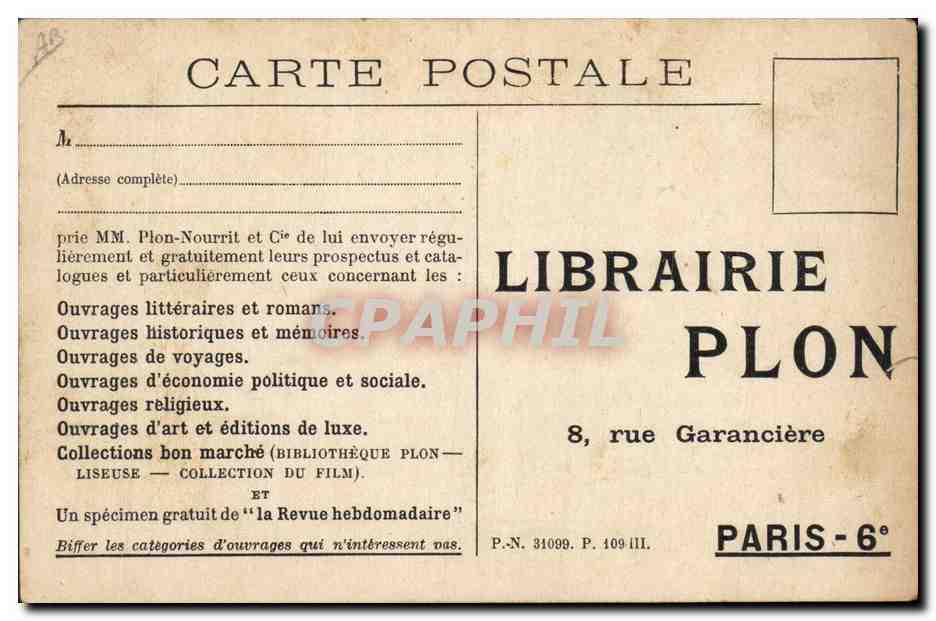 CPA Philippe Barres La guerre a vingt ans Librairie Plon Rue Garanciere Paris — Verso